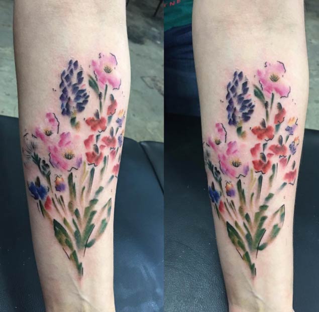 watercolor wild flower tattoo