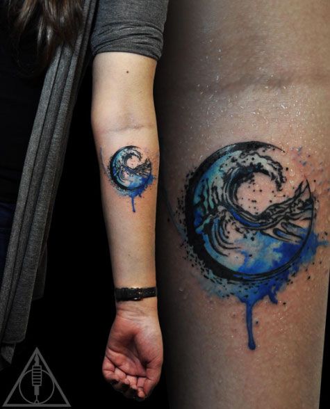 Waves watercolor tattoo