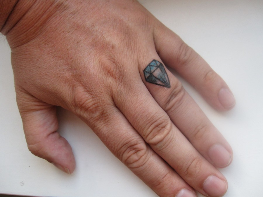 Diamond Shaped Wedding Ring Finger Tattoo Design