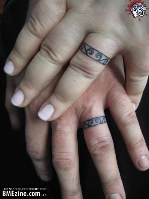 Beautiful Celtic Religious Wedding Ring Finger Tattoo for Couple