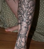 Dashing Black Weeping Willow Tree Tattoo on Leg