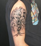 Amazing Weeping Willow Tree Tattoo on Right Upper Arm