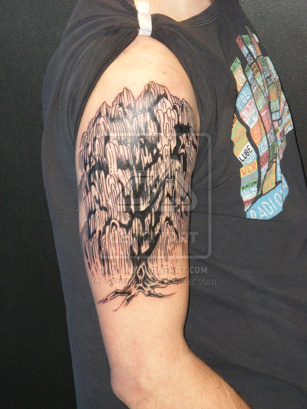 Amazing Weeping Willow Tree Tattoo on Right Upper Arm - | TattooMagz