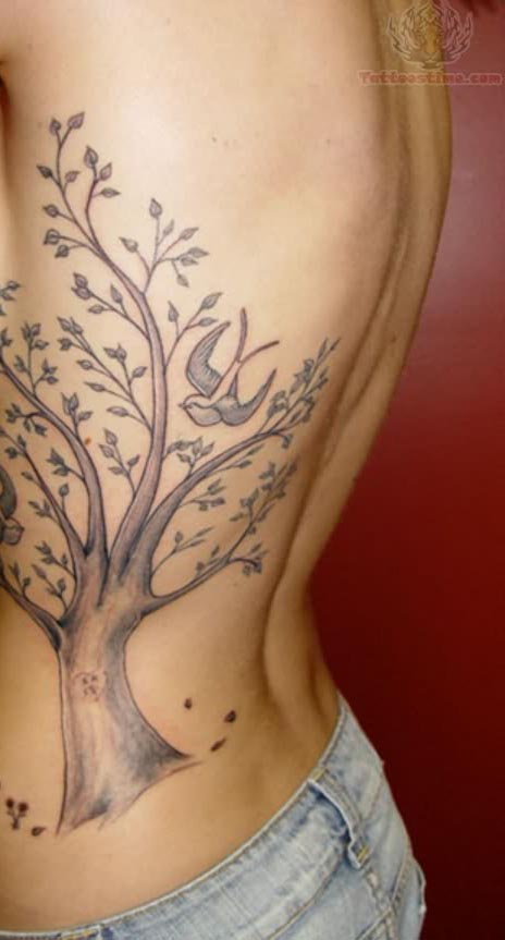 Big Willow Tree Tattoo On Rib