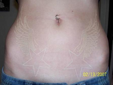 Star Wing White Ink Tattoos On Belly