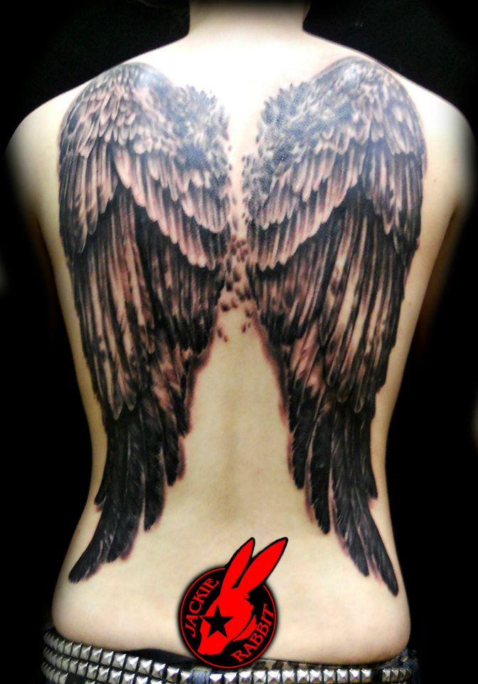 Cool Angel Wings Full-Back Tattoo for Women by Jackierabbit12 (NSFW)