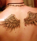 Small Stiched Angel Wings Upper-Back Tattoos for Men