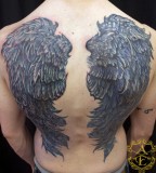 Black Raven Wings Full-Back Tattoo Design for Men by Sean Ambrose
