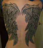 Women's Back Tattoo of Black Angel Wings - Tattoos for Women (NSFW)