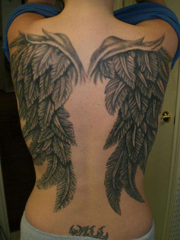 Women’s Back Tattoo of Black Angel Wings – Tattoos for Women (NSFW)