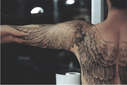Awesome Angel’s Wings Tattoo Design from Back to Arms