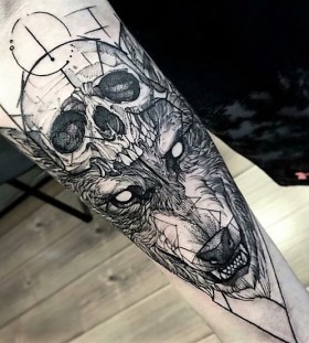 wolf-and-skull-sleeve-tattoo