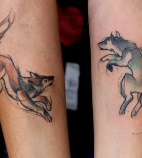 wolf couple tattoo