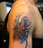 Head of Wolf Tattoo On Bicep - Tattoo For Men