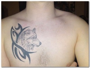 Simple Head Wolf Chest Tattoo Design